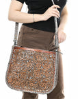 ADBG1566 Large Crossbody Hand Tooled Genuine Leather Women Bag Western Handbag Purse