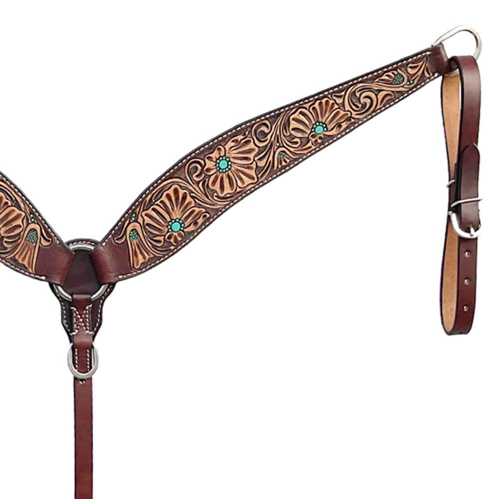 BAR H EQUINE Western Handtooled Leather Horse Headstall &amp; Breast Collar Set