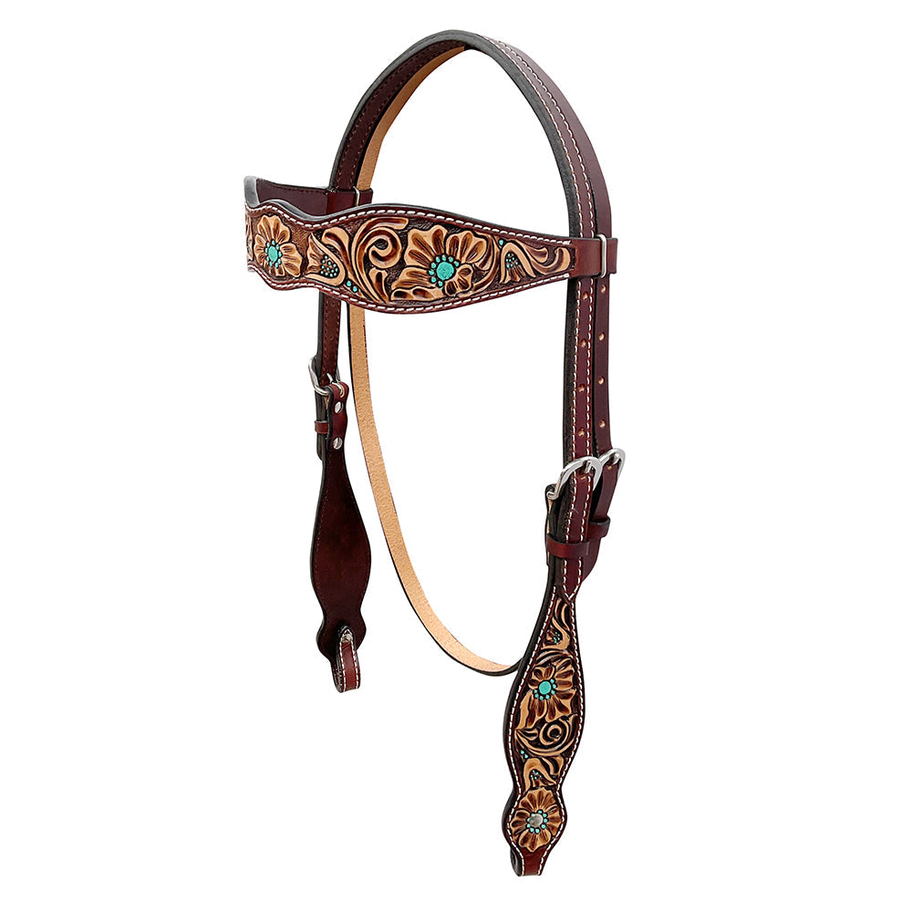 BAR H EQUINE Western Handtooled Leather Horse Headstall &amp; Breast Collar Set