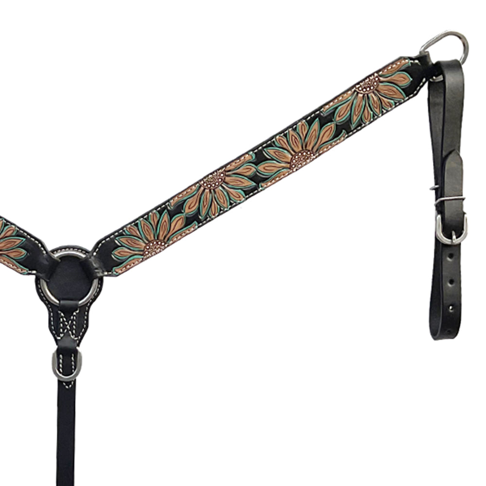 BAR H EQUINE Western Handtooled Leather Horse Headstall &amp; Breast Collar Set