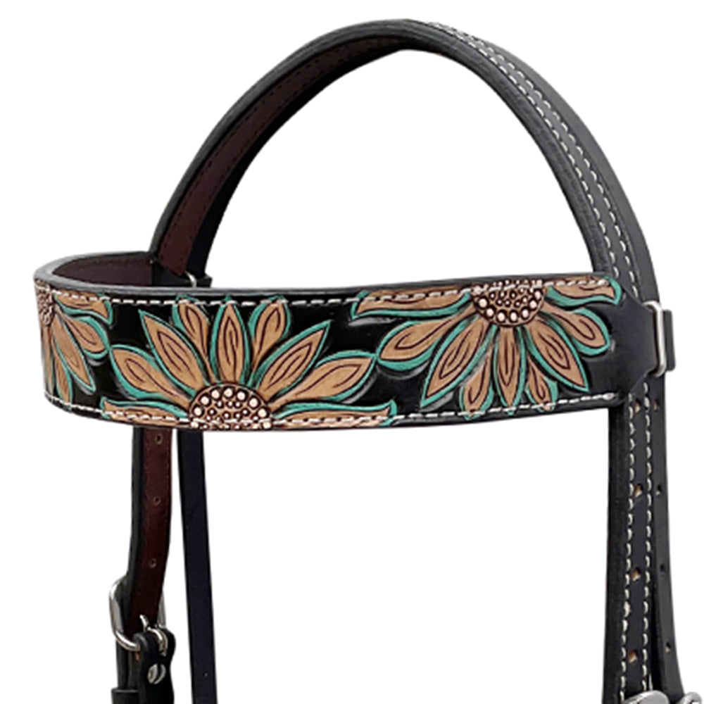 BAR H EQUINE Western Handtooled Leather Horse Headstall &amp; Breast Collar Set
