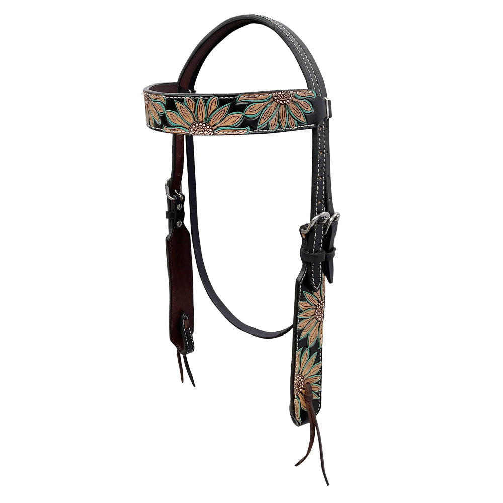 BAR H EQUINE Western Handtooled Leather Horse Headstall &amp; Breast Collar Set