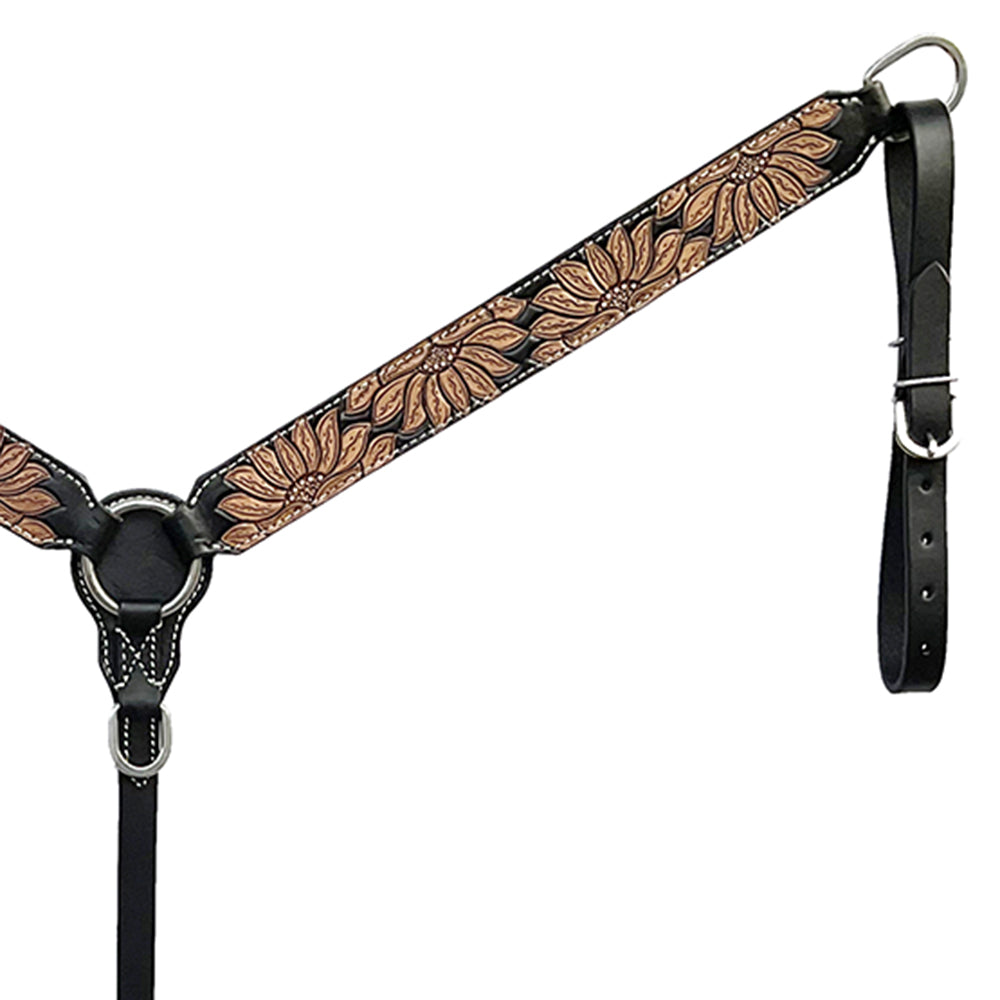 BAR H EQUINE Western Handtooled Leather Horse Headstall &amp; Breast Collar Set