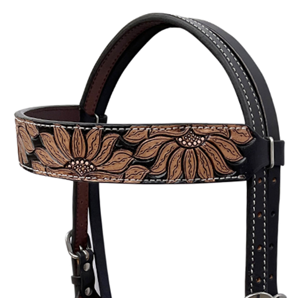 BAR H EQUINE Western Handtooled Leather Horse Headstall &amp; Breast Collar Set