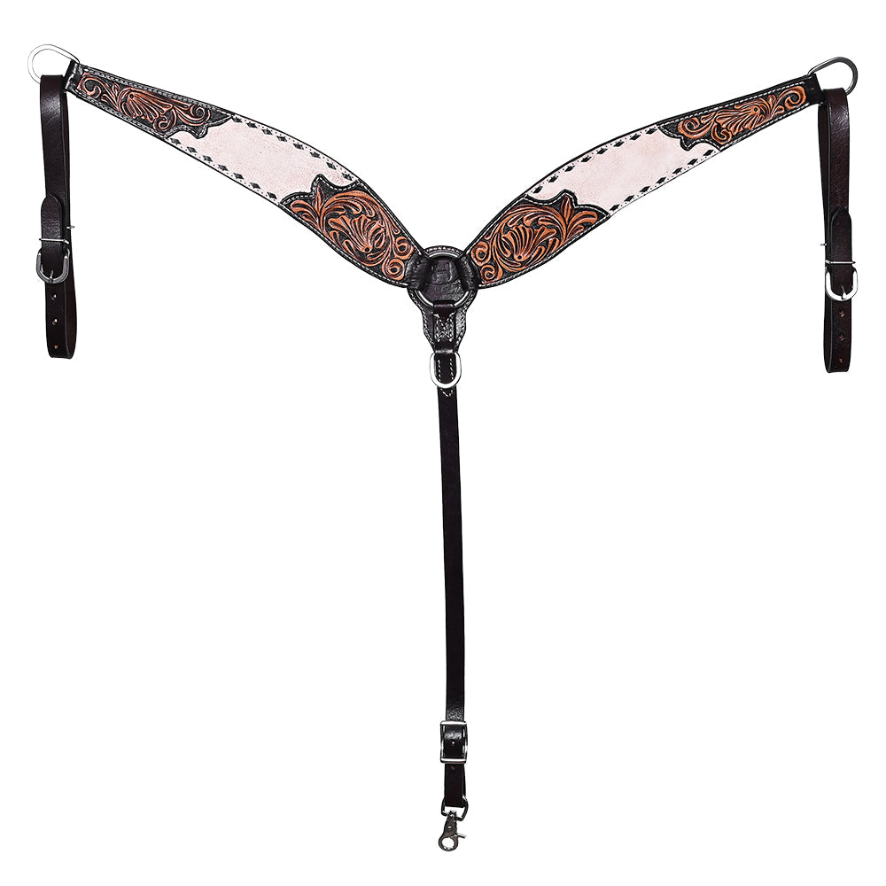 BAR H EQUINE Western Handtooled Leather Horse Headstall &amp; Breast Collar Set
