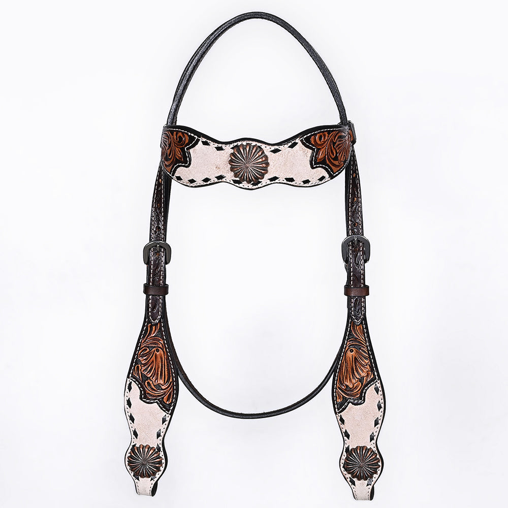 BAR H EQUINE Western Handtooled Leather Horse Headstall &amp; Breast Collar Set