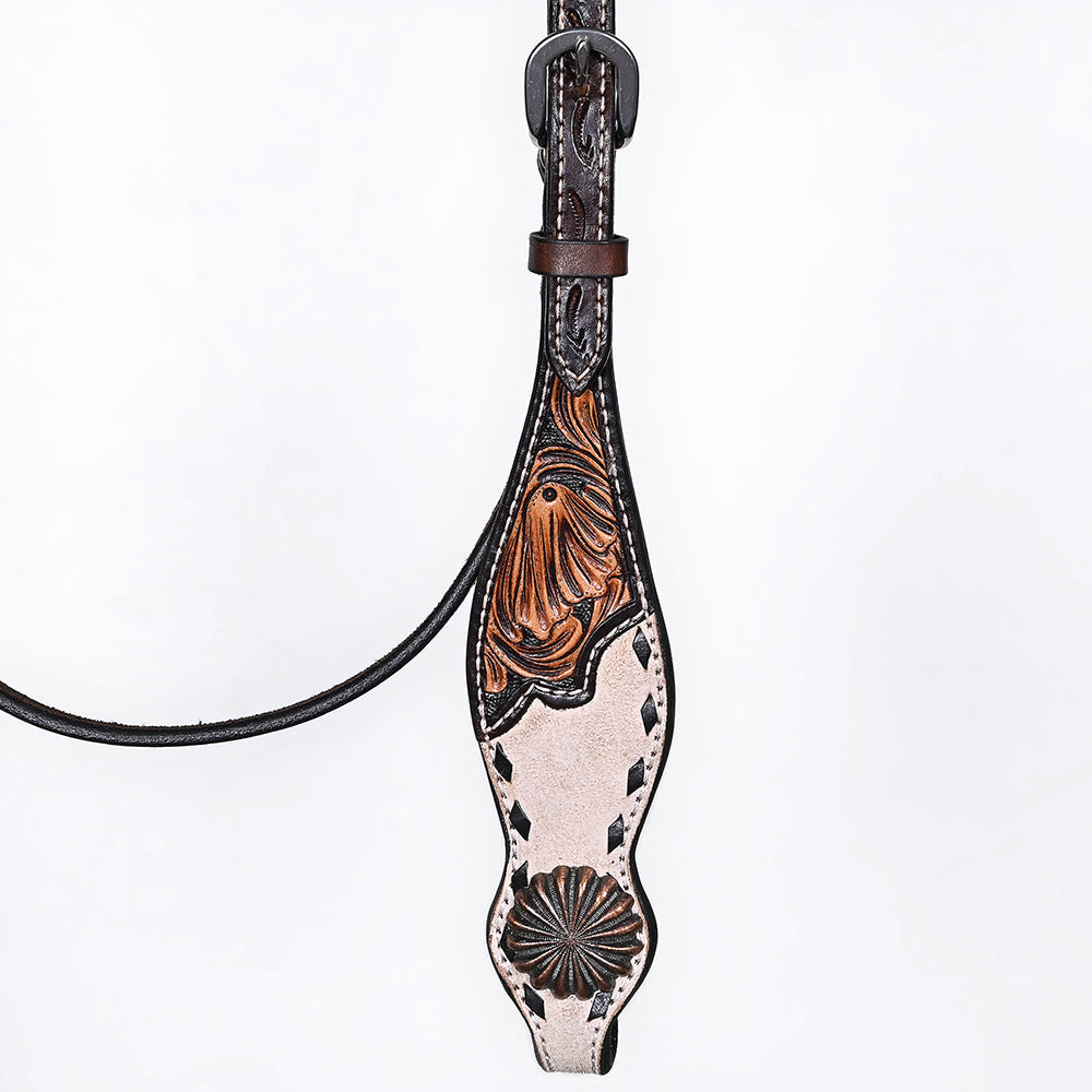 BAR H EQUINE Western Handtooled Leather Horse Headstall &amp; Breast Collar Set