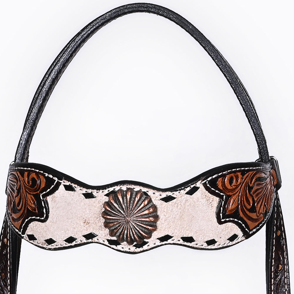 BAR H EQUINE Western Handtooled Leather Horse Headstall &amp; Breast Collar Set