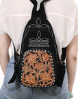 American Darling Sling Hand Tooled Genuine Leather Women Bag Western Handbag Purse