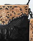 American Darling Large Crossbody Beautifully Hand Tooled  Crocodile embossed Genuine Leather women bag western handbag purse