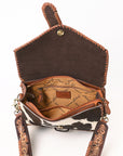 American Darling Hand Tooled  Hair On Genuine Suede Leather Clutch Bag | Tooled Travel Jewelry Case