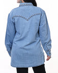 American Darling ADDR017 Denim Women shirt Jacket  Dress Tunic Ladies Girl Top Denim Blue