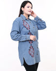 American Darling ADDR017 Denim Women shirt Jacket  Dress Tunic Ladies Girl Top Denim Blue