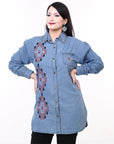 American Darling ADDR017 Denim Women shirt Jacket  Dress Tunic Ladies Girl Top Denim Blue