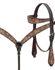 BAR H EQUINE Western Handtooled Leather Horse Headstall & Breast Collar Set