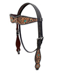 BAR H EQUINE Western Handtooled Leather Horse Headstall & Breast Collar Set