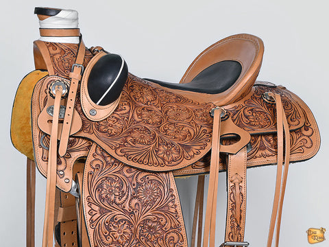 Hilason Western Horse Saddle Wade Ranch Roping American Leather Tan