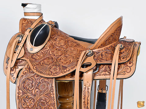 Hilason Western Horse Saddle Wade Ranch Roping American Leather Tan