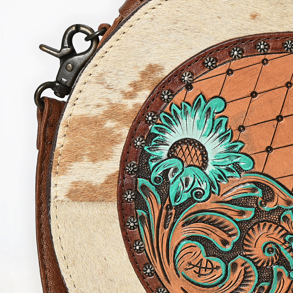 American Darling Canteen Hand Tooled Hair On Genuine Leather women bag western handbag purse