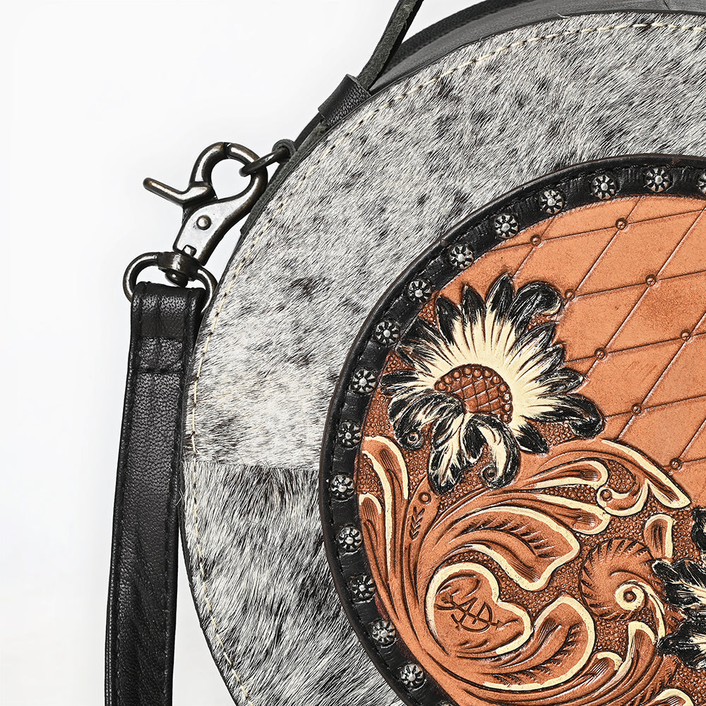 American Darling Canteen Hand Tooled Hair On Genuine Leather women bag western handbag purse