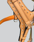 L M Hilason Western Padded Dog Harness Genuine Leather Stainless Steel Tan
