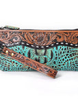 American Darling Hand Tooled & Crocodile Genuine Leather Clutch Bag