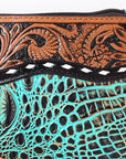 American Darling Hand Tooled & Crocodile Genuine Leather Clutch Bag
