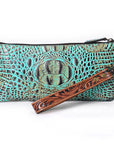 American Darling Hand Tooled & Crocodile Genuine Leather Clutch Bag