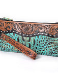 American Darling Hand Tooled & Crocodile Genuine Leather Clutch Bag