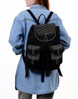 American Darling Backpack Genuine Western Suede Leather Women Bag Black