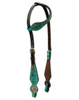 Bar H Equine American Leather Horse Saddle Tack One Ear Headstall | Breast Collar | Browband Headstall | Wither Strap | Tack Set for Horses Spotted Pinwheel Collection