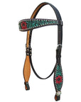 Bar H Equine American Leather Horse Saddle Tack One Ear Headstall | Breast Collar | Browband Headstall | Wither Strap | Tack Set for Horses Botanic Chiseled Collection