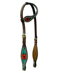 Bar H Equine American Leather Horse Saddle Tack One Ear Headstall | Breast Collar | Browband Headstall | Wither Strap | Tack Set for Horses Botanic Chiseled Collection