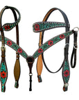Bar H Equine American Leather Horse Saddle Tack One Ear Headstall | Breast Collar | Browband Headstall | Wither Strap | Tack Set for Horses Botanic Chiseled Collection