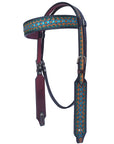 Bar H Equine American Leather Horse Saddle Tack One Ear Headstall | Breast Collar | Browband Headstall | Wither Strap | Tack Set for Horses Turquoise Symmetry Collection