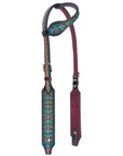 Bar H Equine American Leather Horse Saddle Tack One Ear Headstall | Breast Collar | Browband Headstall | Wither Strap | Tack Set for Horses Turquoise Symmetry Collection