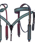 Bar H Equine American Leather Horse Saddle Tack One Ear Headstall | Breast Collar | Browband Headstall | Wither Strap | Tack Set for Horses Turquoise Symmetry Collection