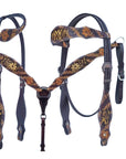 Bar H Equine American Leather Horse Saddle Tack One Ear Headstall | Breast Collar | Browband Headstall | Wither Strap | Tack Set for Horses Tropical Snake Collection