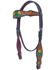 Bar H Equine American Leather Horse Saddle Tack One Ear Headstall | Breast Collar | Browband Headstall | Wither Strap | Tack Set for Horses Tropical Cacti Cactus Daffodil Collection