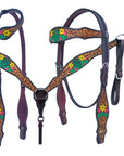 Bar H Equine American Leather Horse Saddle Tack One Ear Headstall | Breast Collar | Browband Headstall | Wither Strap | Tack Set for Horses Tropical Cacti Cactus Daffodil Collection