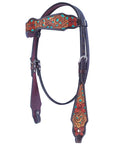 Bar H Equine American Leather Horse Saddle Tack One Ear Headstall | Breast Collar | Browband Headstall | Wither Strap | Tack Set for Horses Tropical Turquoise Curved Collection