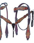 Bar H Equine American Leather Horse Saddle Tack One Ear Headstall | Breast Collar | Browband Headstall | Wither Strap | Tack Set for Horses Tropical Turquoise Curved Collection