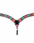 Bar H Equine American Leather Horse Saddle Tack One Ear Headstall | Breast Collar | Browband Headstall | Wither Strap | Tack Set for Horses Turquoise Bloom BER111