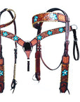 Bar H Equine American Leather Horse Saddle Tack One Ear Headstall | Breast Collar | Browband Headstall | Wither Strap | Tack Set for Horses Turquoise Bloom BER111