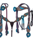 Bar H Equine American Leather Horse Saddle Tack One Ear Headstall | Breast Collar | Browband Headstall | Wither Strap | Tack Set for Horses BER114