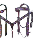 Bar H Equine American Leather Horse Saddle Tack One Ear Headstall | Breast Collar | Browband Headstall | Wither Strap | Tack Set for Horses BER116