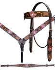 Bar H Equine Premium Hand Tooled Leather Wither Strap Breast Collar Stainless Steel Hardware Brown