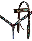 Bar H Equine Western Horse Floral Genuine American Leather Breast Collar Headstall Tack Set