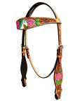 Bar H Equine Belle Unicorn Leather One Ear Headstall Tan