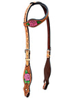 Bar H Equine Belle Unicorn Leather One Ear Headstall Tan
